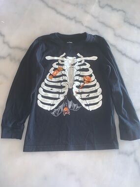 Carter's Black Long-Sleeve Skeleton Ribcage Tee with Orange Pumpkin Accents